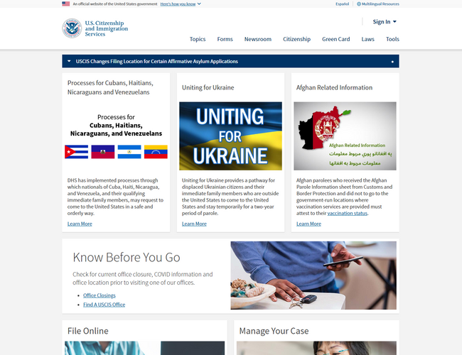 美國公民及移民服務局官網